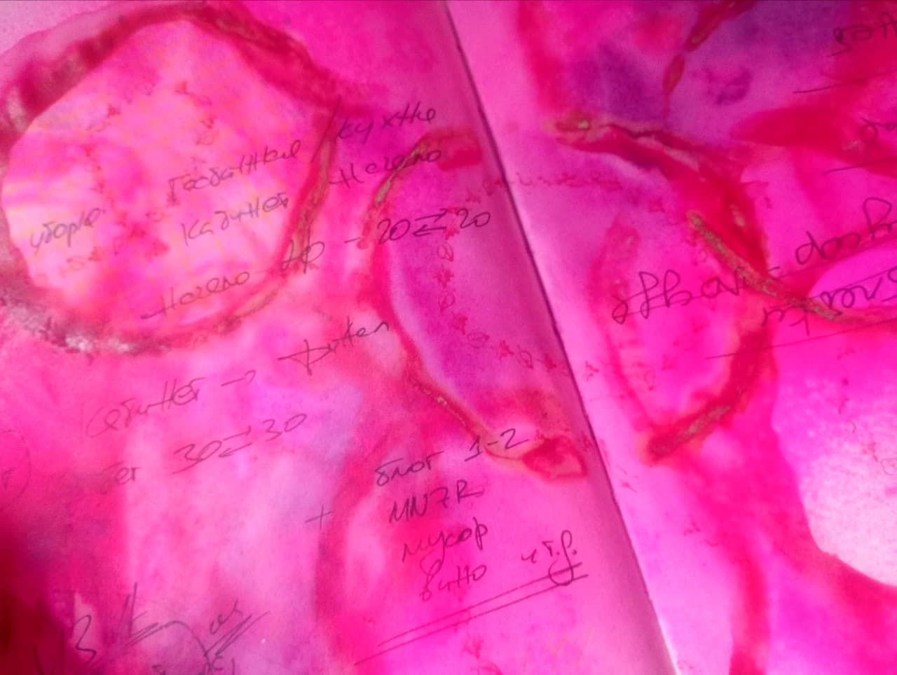 Pink washes with handwritten notes.