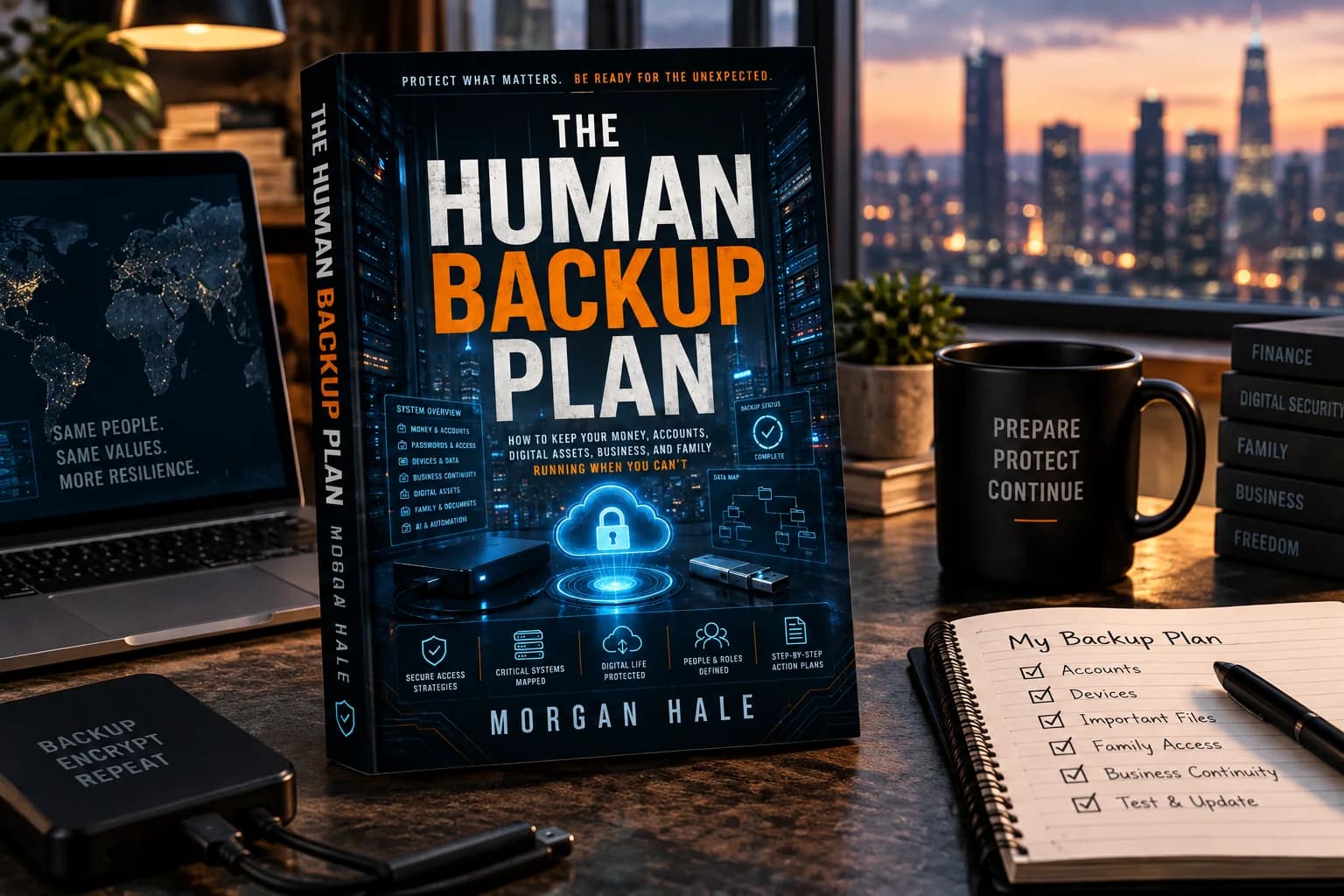 The Human Backup Plan book in a secure digital continuity workspace