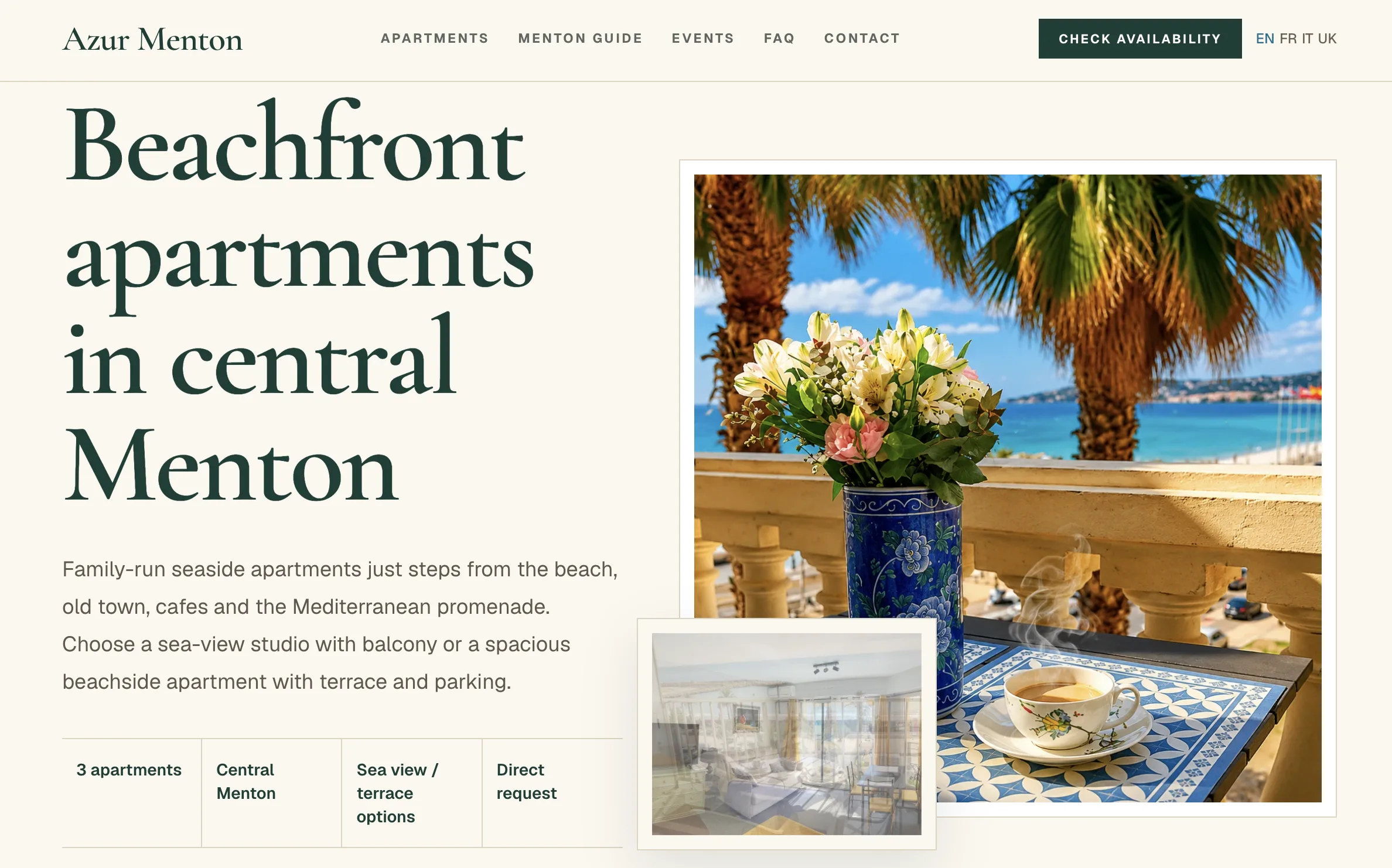AzurMenton hospitality booking interface
