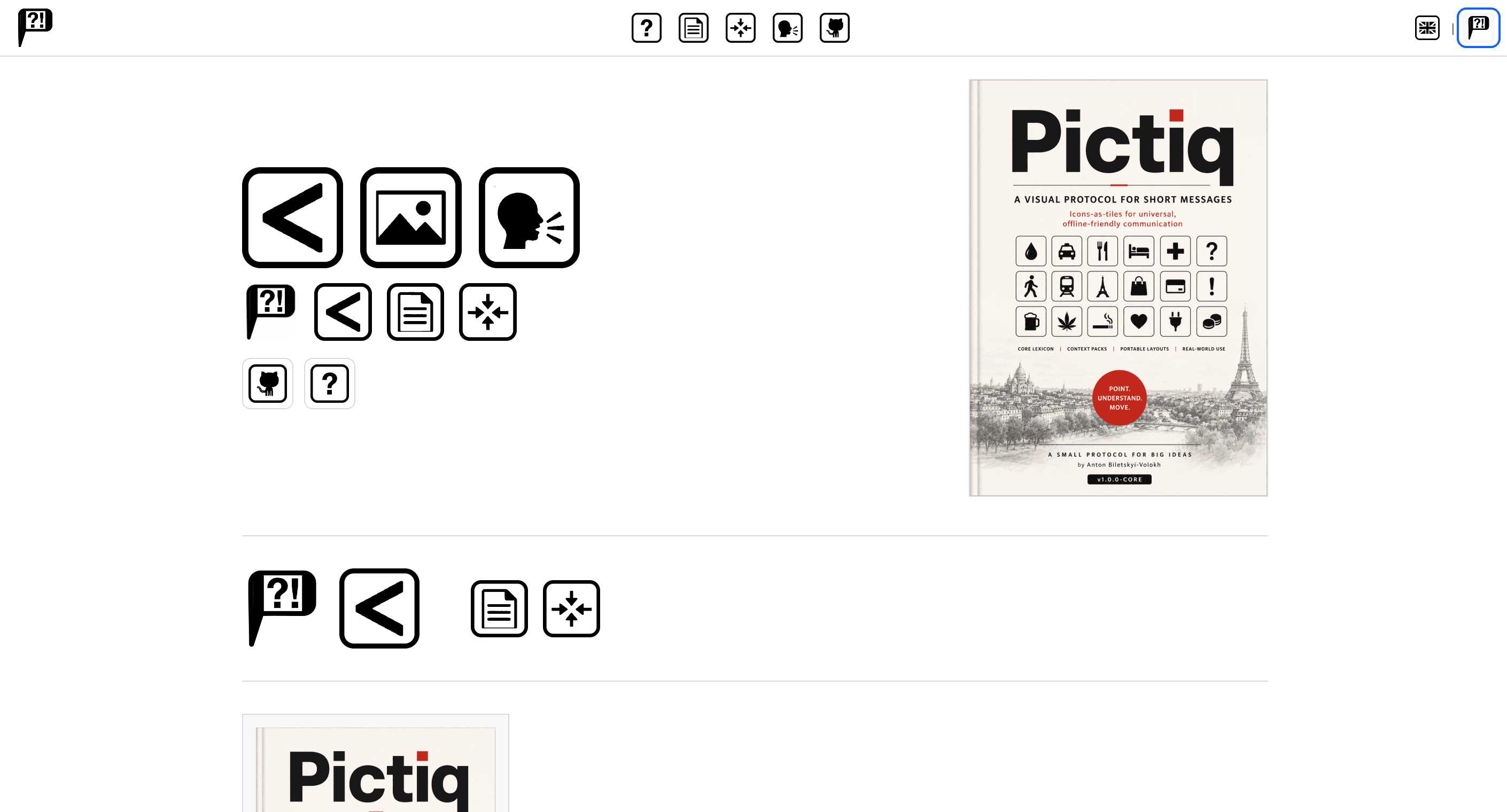 Pictiq site with visual protocol tiles and the Pictiq Handbook