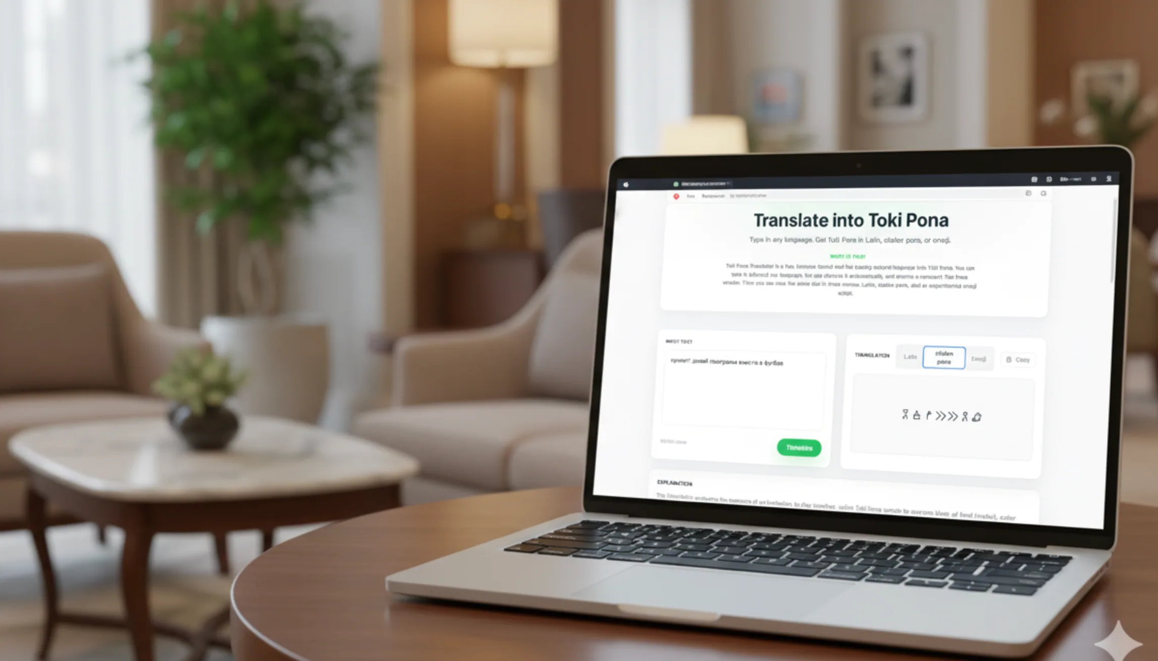 Toki Pona AI translator interface