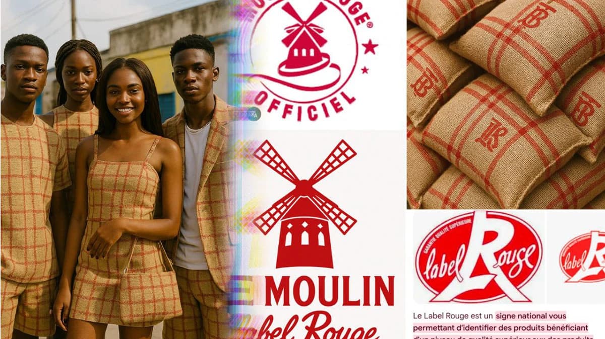 Le Moulin concept combining red checked sack fabric, clothing concepts and windmill graphics